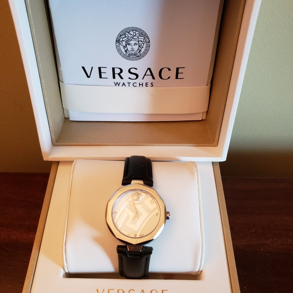 NEW! VERSACE Women's Stainless Steel & Leather-Strap Watch